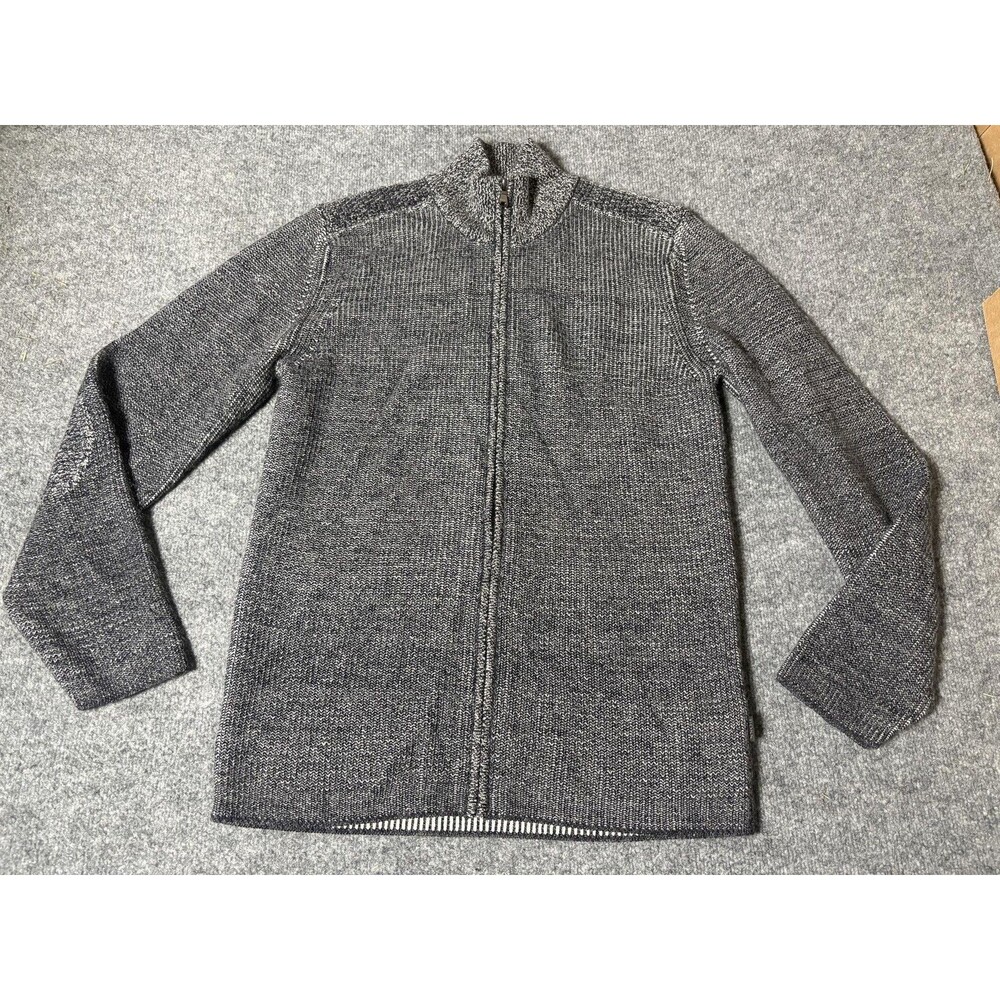 HUGO BOSS Sweater Mens XL Blue Wool Blend Knit Full Zip Mock Neck Slim Fit
